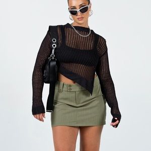 Princess Polly Indianna Sweater, a black open knit asymmetrical sweater